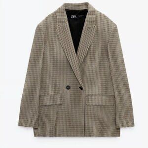 Zara Oversized Plaid Double Breasted Blazer - Brown Houndstooth Size Medium
